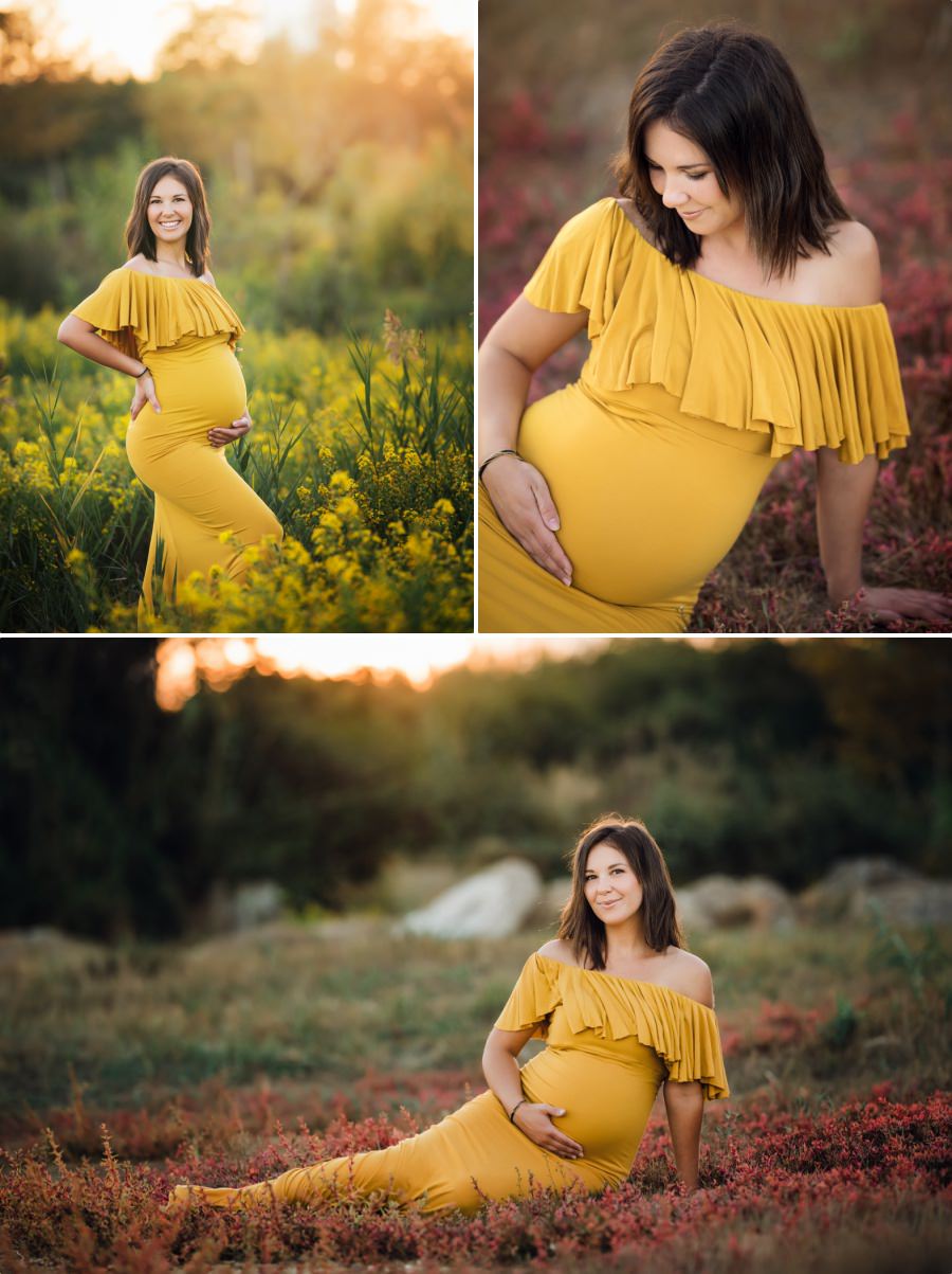 séance grossesse dans les fleurs jaunes