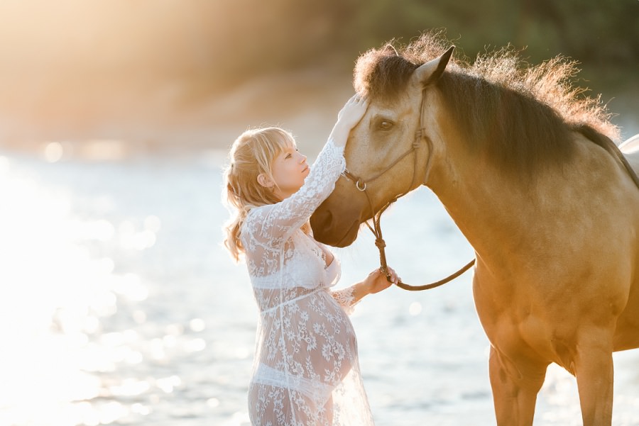 séance photo de maternité avec un cheval
